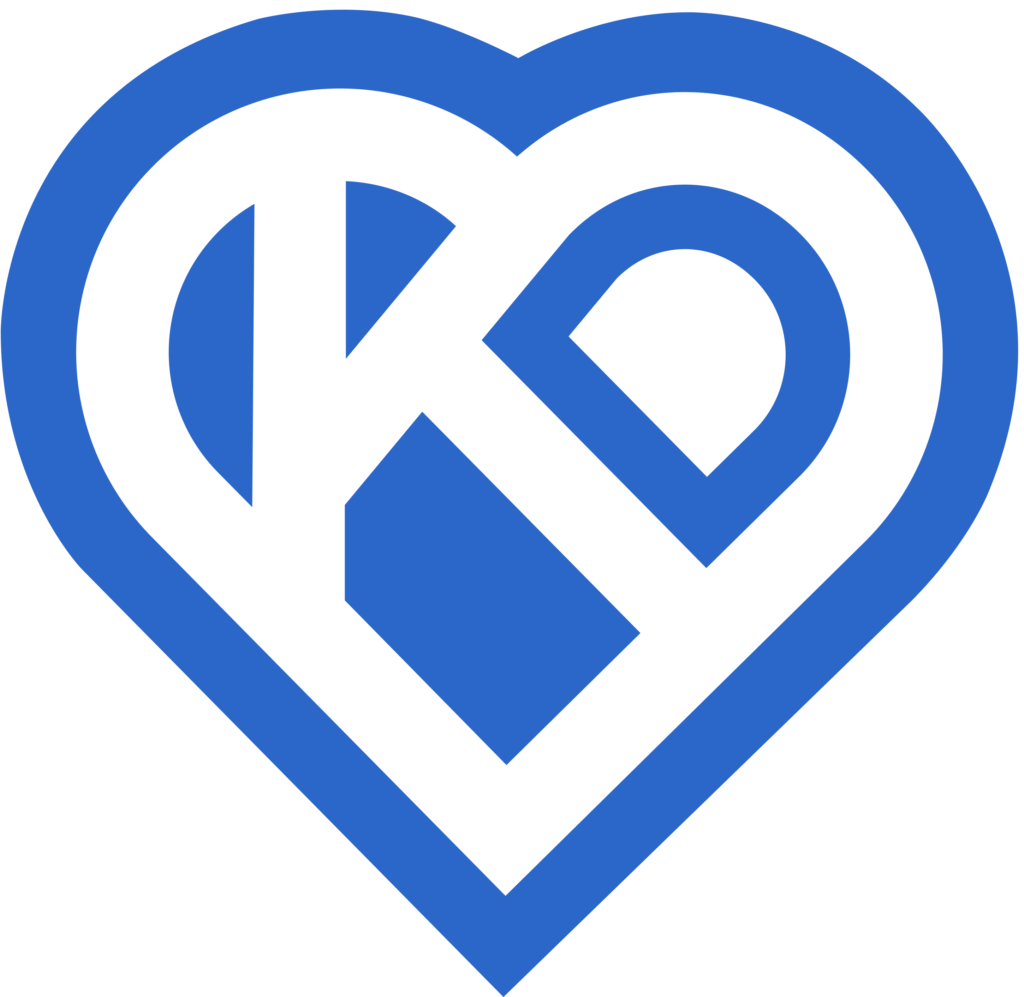 Kristillisdemokraattien logo, sininen sydän, jossa sisällä kirjaimet kd